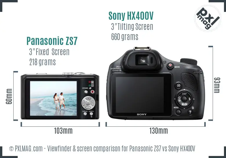 Panasonic ZS7 vs Sony HX400V Screen and Viewfinder comparison