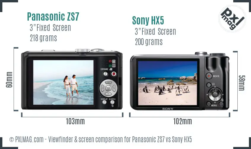 Panasonic ZS7 vs Sony HX5 Screen and Viewfinder comparison