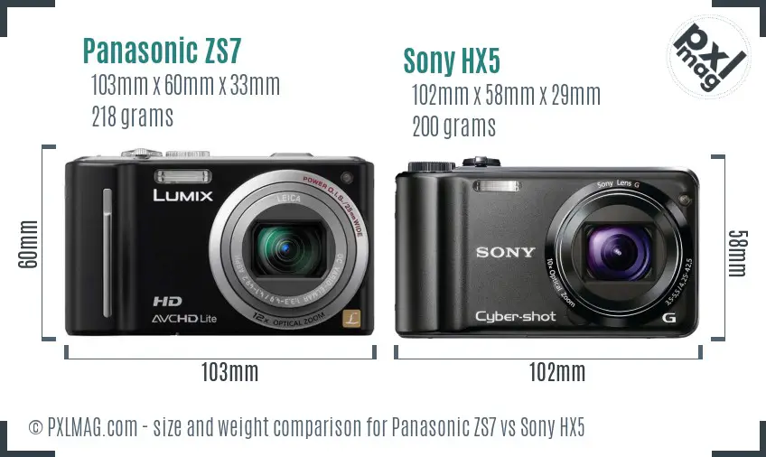 Panasonic ZS7 vs Sony HX5 size comparison