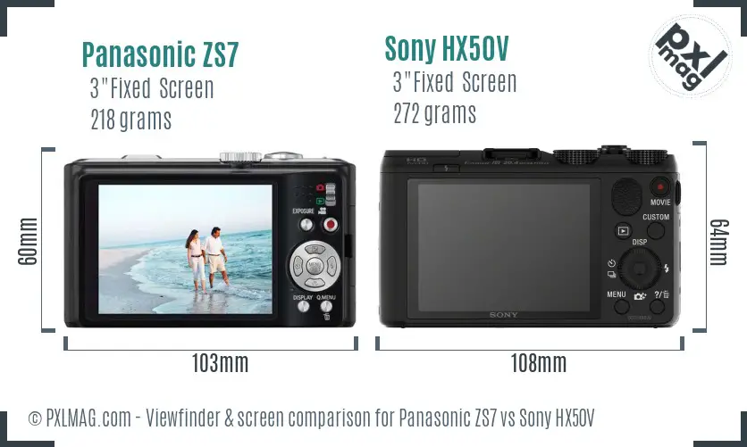 Panasonic ZS7 vs Sony HX50V Screen and Viewfinder comparison