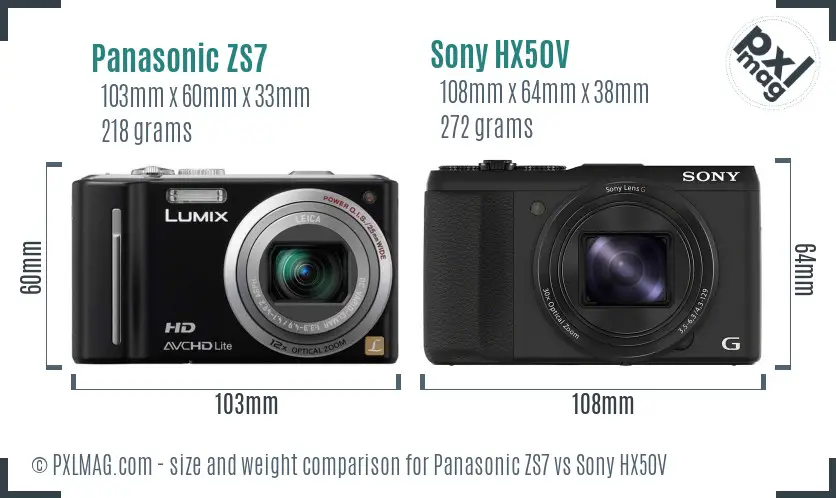 Panasonic ZS7 vs Sony HX50V size comparison