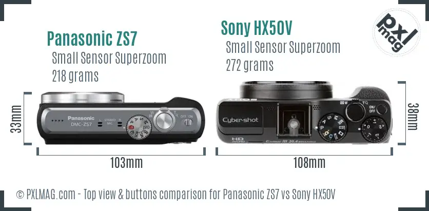 Panasonic ZS7 vs Sony HX50V top view buttons comparison