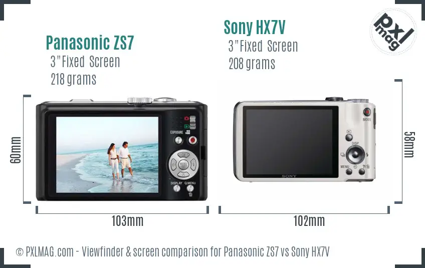 Panasonic ZS7 vs Sony HX7V Screen and Viewfinder comparison