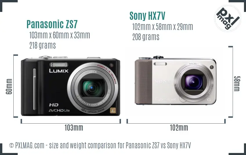 Panasonic ZS7 vs Sony HX7V size comparison