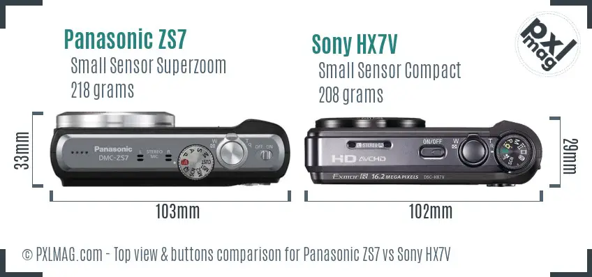 Panasonic ZS7 vs Sony HX7V top view buttons comparison