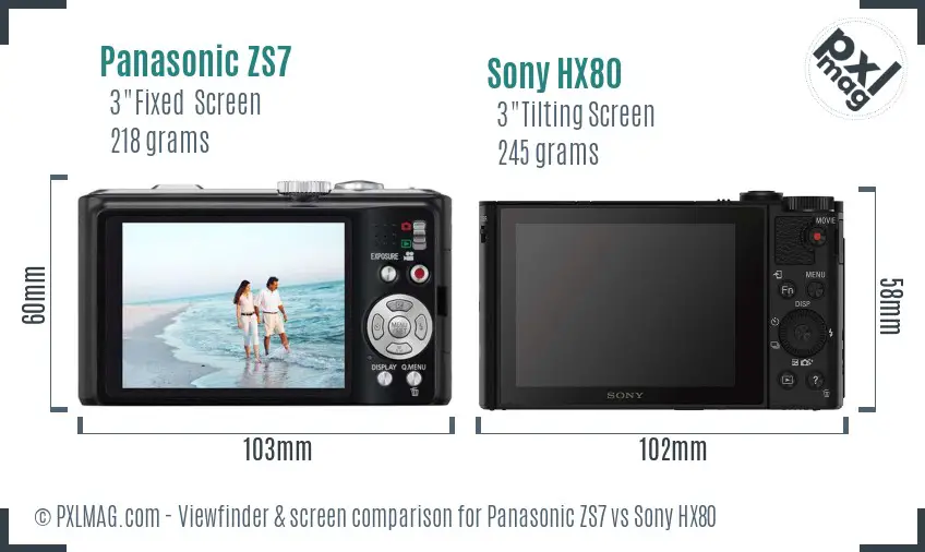 Panasonic ZS7 vs Sony HX80 Screen and Viewfinder comparison
