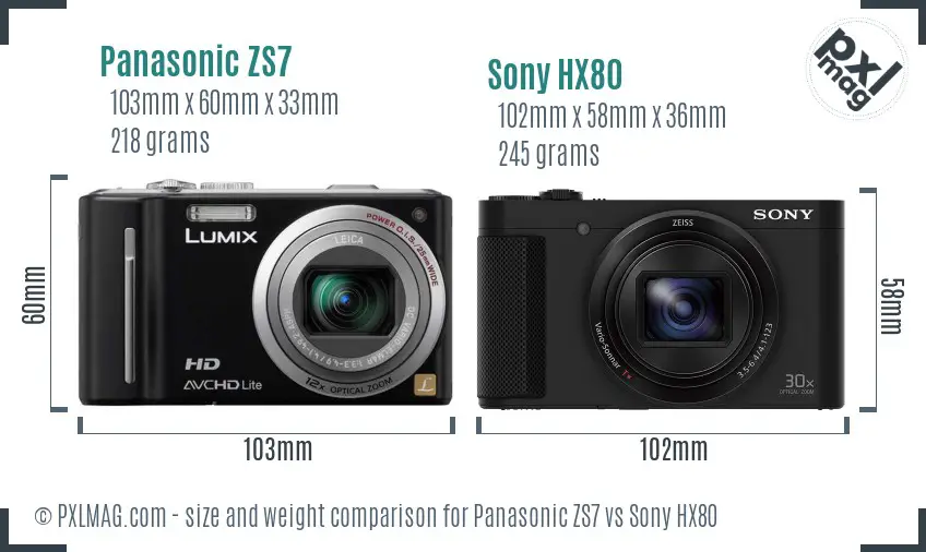 Panasonic ZS7 vs Sony HX80 size comparison