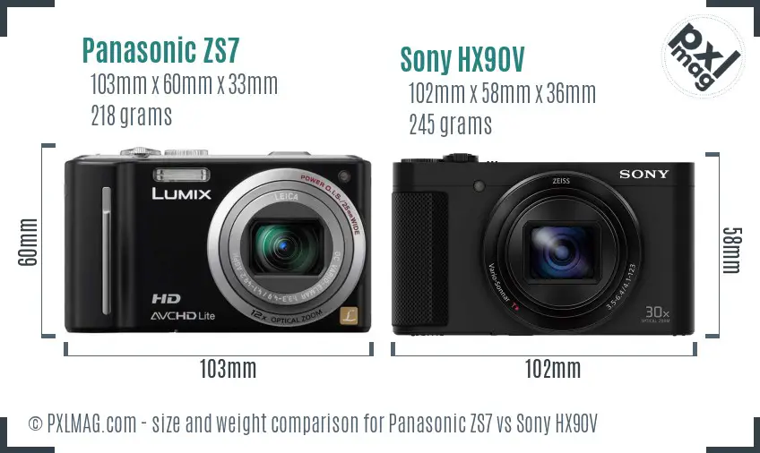 Panasonic ZS7 vs Sony HX90V size comparison