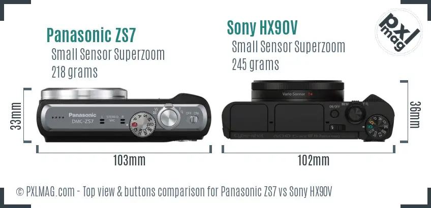 Panasonic ZS7 vs Sony HX90V top view buttons comparison