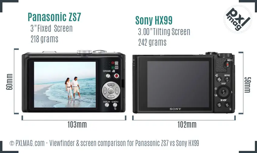 Panasonic ZS7 vs Sony HX99 Screen and Viewfinder comparison