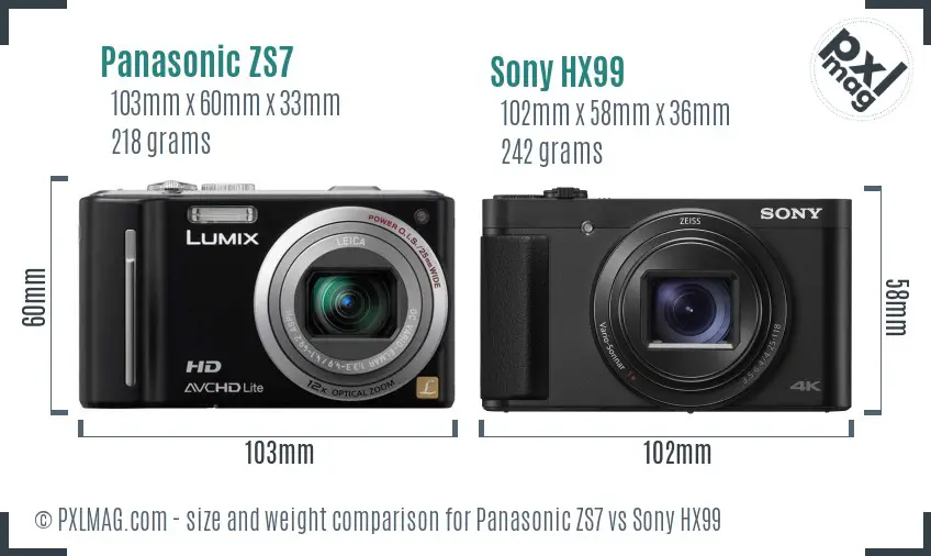 Panasonic ZS7 vs Sony HX99 size comparison