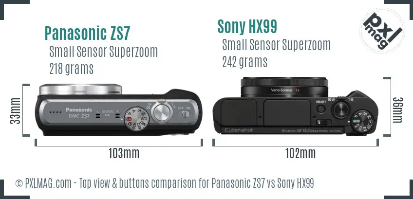 Panasonic ZS7 vs Sony HX99 top view buttons comparison
