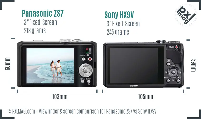 Panasonic ZS7 vs Sony HX9V Screen and Viewfinder comparison