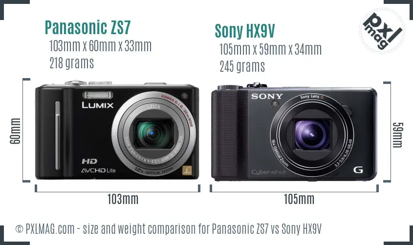 Panasonic ZS7 vs Sony HX9V size comparison