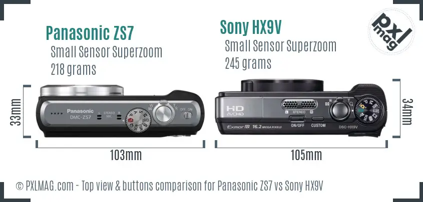 Panasonic ZS7 vs Sony HX9V top view buttons comparison