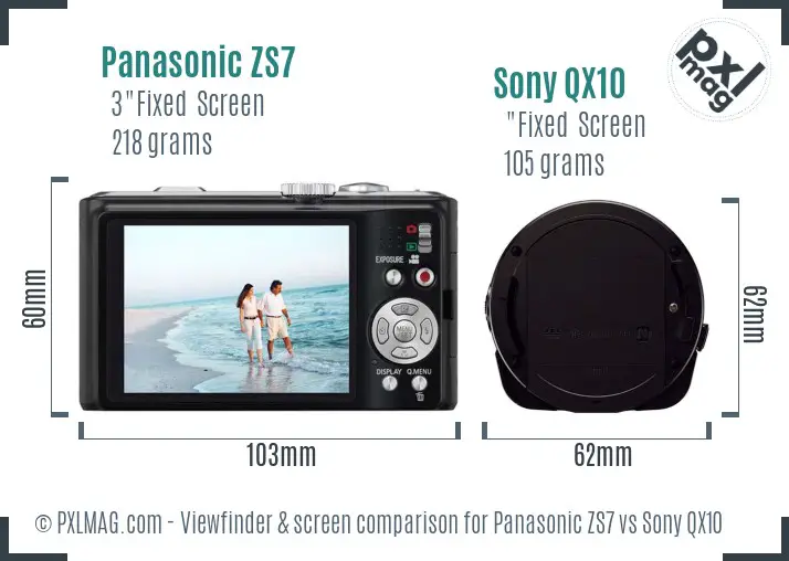 Panasonic ZS7 vs Sony QX10 Screen and Viewfinder comparison