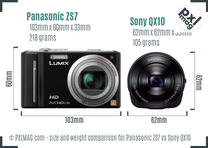Panasonic ZS7 vs Sony QX10 size comparison