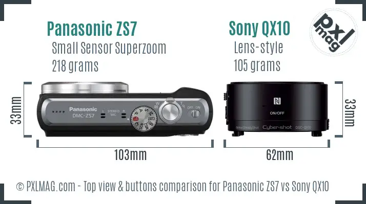 Panasonic ZS7 vs Sony QX10 top view buttons comparison