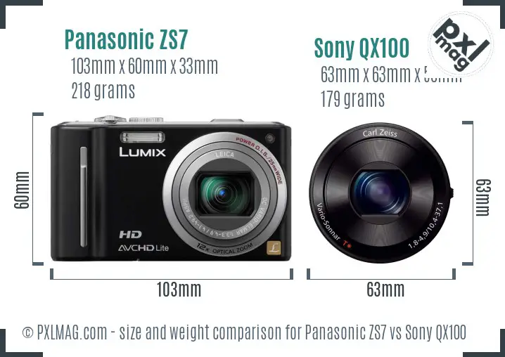 Panasonic ZS7 vs Sony QX100 size comparison Panasonic ZS7 vs Sony QX100 size comparison
