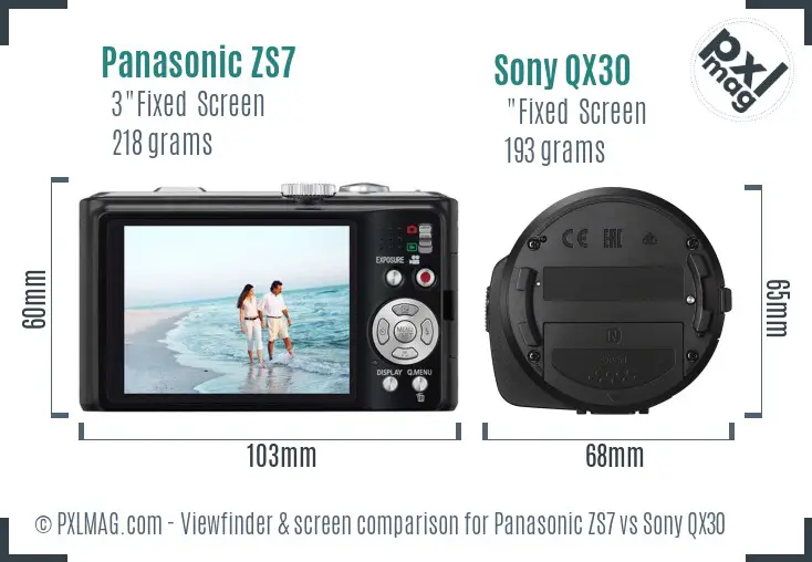 Panasonic ZS7 vs Sony QX30 Screen and Viewfinder comparison