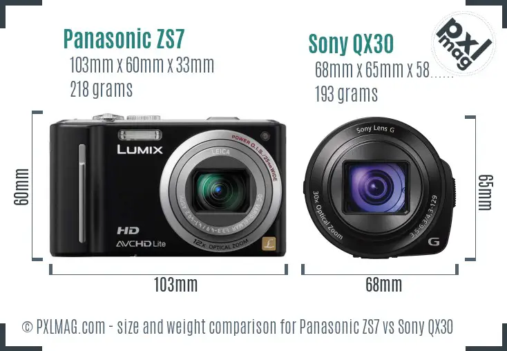 Panasonic ZS7 vs Sony QX30 size comparison Panasonic ZS7 vs Sony QX30 size comparison