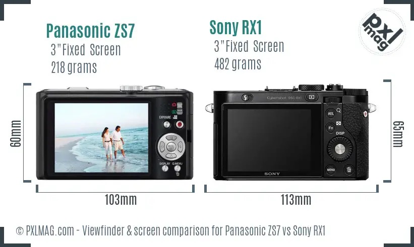 Panasonic ZS7 vs Sony RX1 Screen and Viewfinder comparison