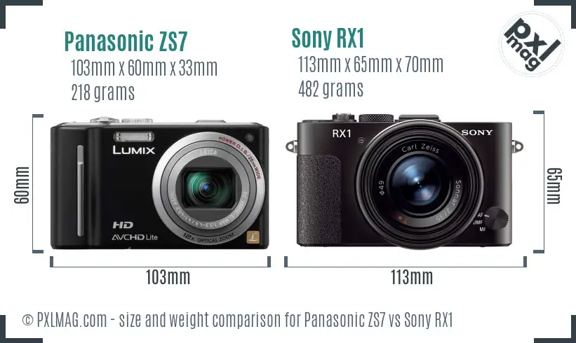 Panasonic ZS7 vs Sony RX1 size comparison