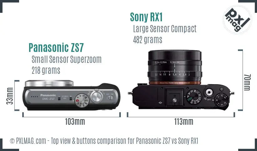 Panasonic ZS7 vs Sony RX1 top view buttons comparison