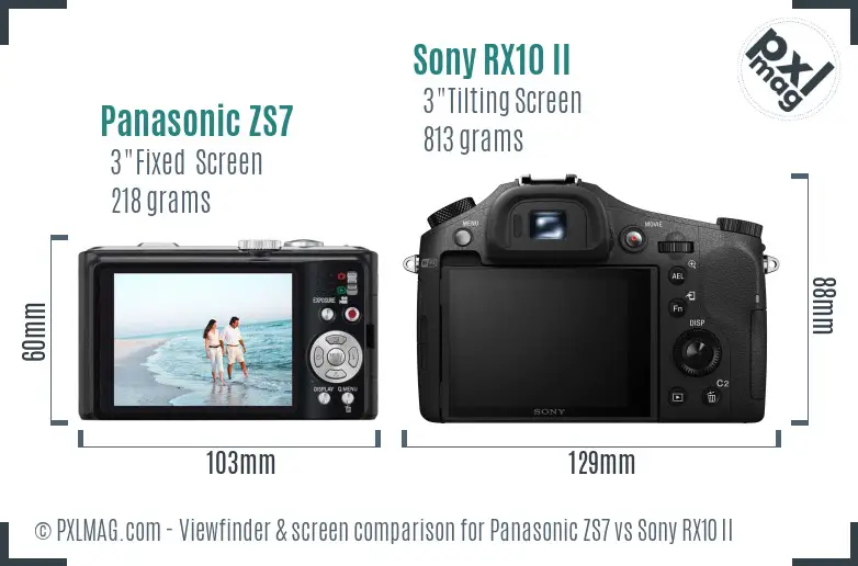 Panasonic ZS7 vs Sony RX10 II Screen and Viewfinder comparison