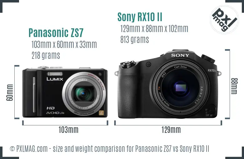Panasonic ZS7 vs Sony RX10 II size comparison
