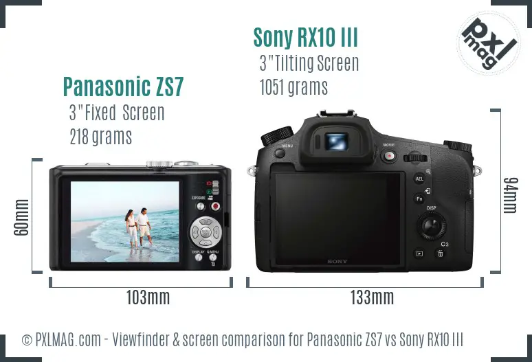 Panasonic ZS7 vs Sony RX10 III Screen and Viewfinder comparison