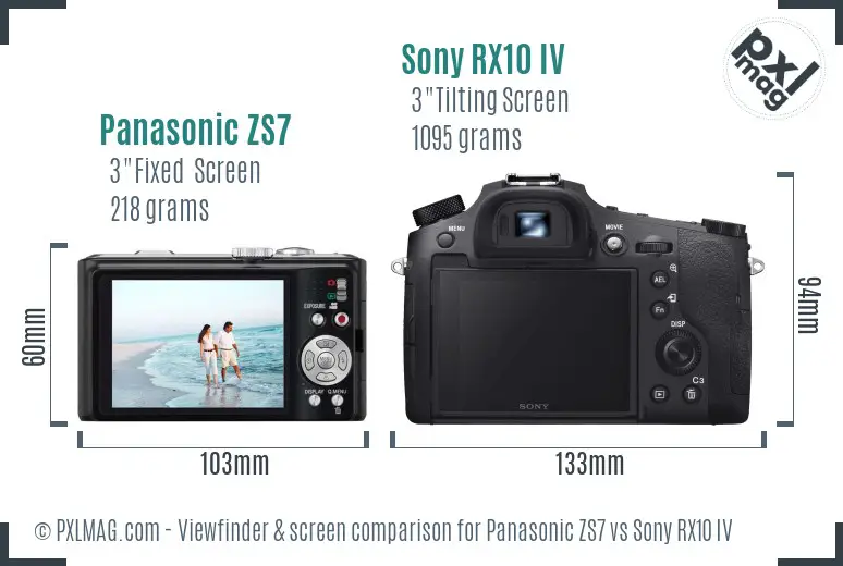 Panasonic ZS7 vs Sony RX10 IV Screen and Viewfinder comparison