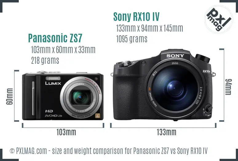 Panasonic ZS7 vs Sony RX10 IV size comparison