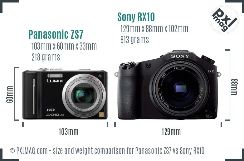 Panasonic ZS7 vs Sony RX10 size comparison