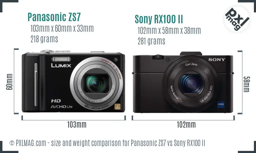 Panasonic ZS7 vs Sony RX100 II size comparison