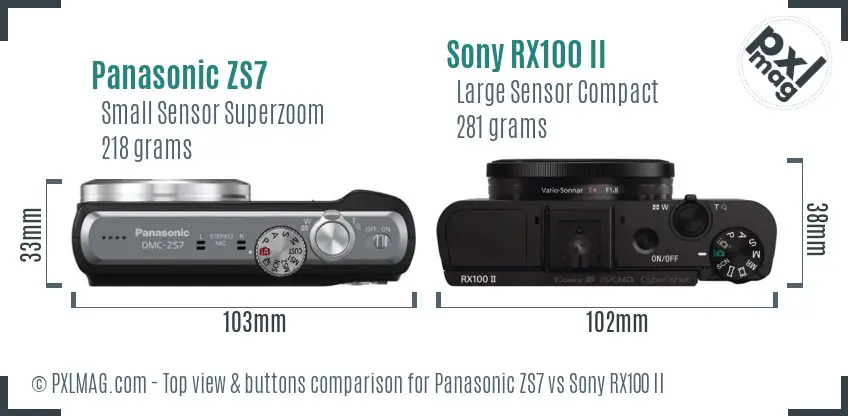 Panasonic ZS7 vs Sony RX100 II top view buttons comparison