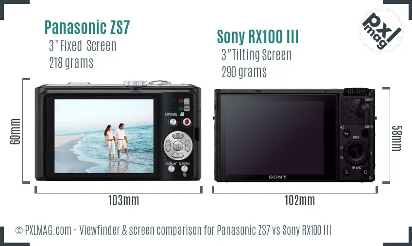 Panasonic ZS7 vs Sony RX100 III Screen and Viewfinder comparison