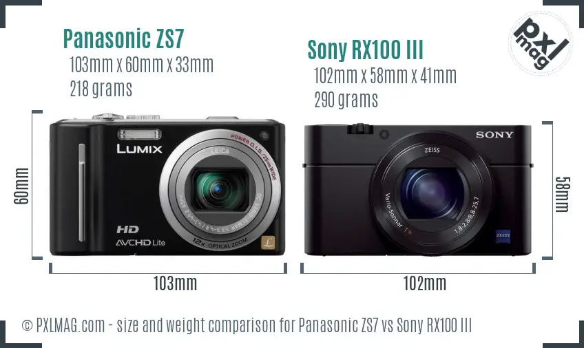 Panasonic ZS7 vs Sony RX100 III size comparison