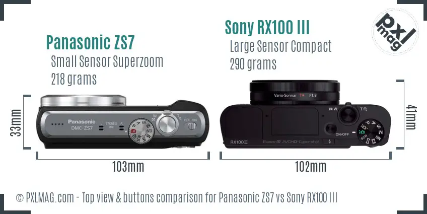 Panasonic ZS7 vs Sony RX100 III top view buttons comparison