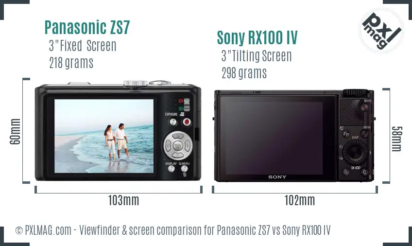 Panasonic ZS7 vs Sony RX100 IV Screen and Viewfinder comparison