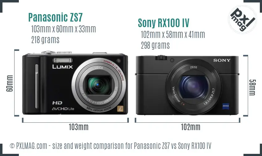 Panasonic ZS7 vs Sony RX100 IV size comparison