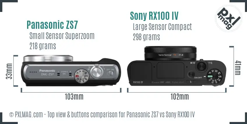 Panasonic ZS7 vs Sony RX100 IV top view buttons comparison