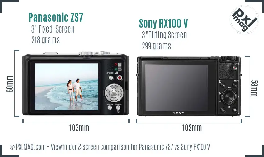 Panasonic ZS7 vs Sony RX100 V Screen and Viewfinder comparison