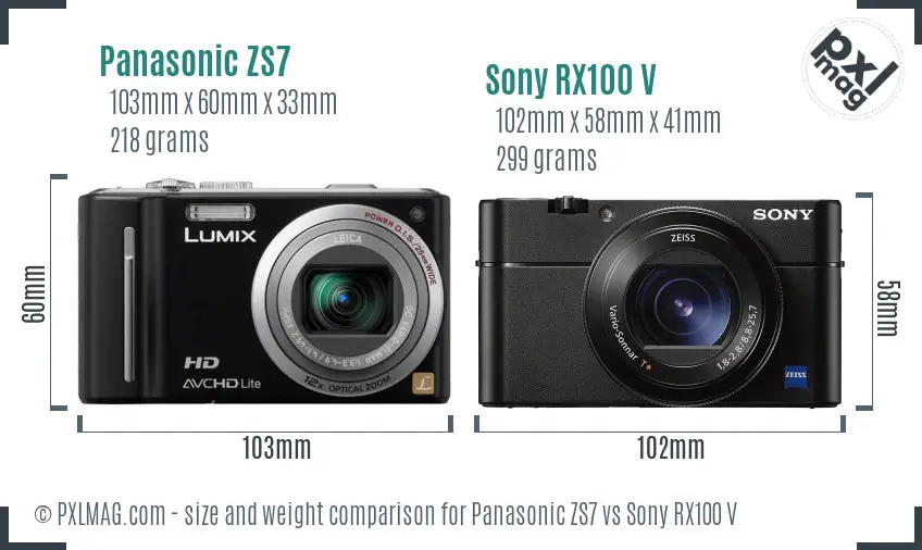 Panasonic ZS7 vs Sony RX100 V size comparison