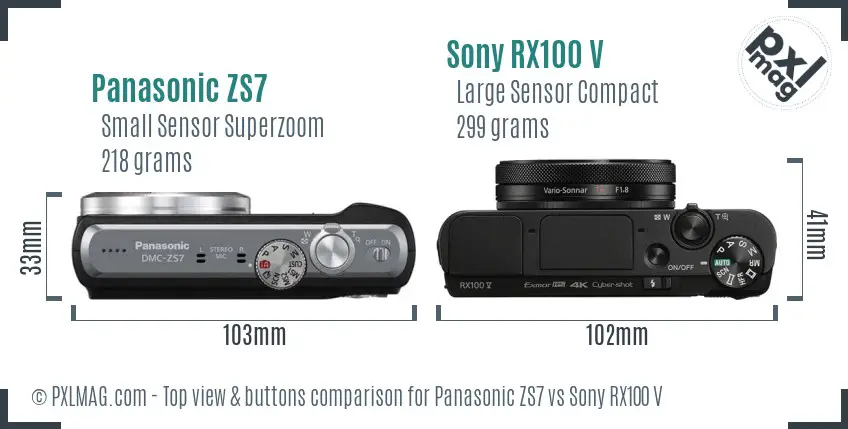 Panasonic ZS7 vs Sony RX100 V top view buttons comparison