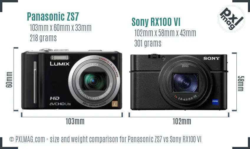 Panasonic ZS7 vs Sony RX100 VI size comparison Panasonic ZS7 vs Sony RX100 VI size comparison
