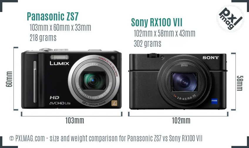 Panasonic ZS7 vs Sony RX100 VII size comparison