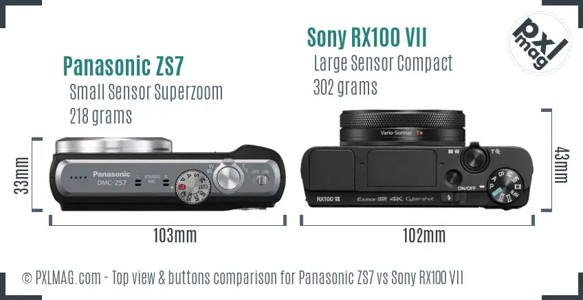 Panasonic ZS7 vs Sony RX100 VII top view buttons comparison