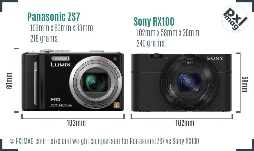 Panasonic ZS7 vs Sony RX100 size comparison