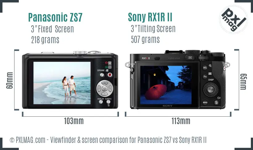 Panasonic ZS7 vs Sony RX1R II Screen and Viewfinder comparison